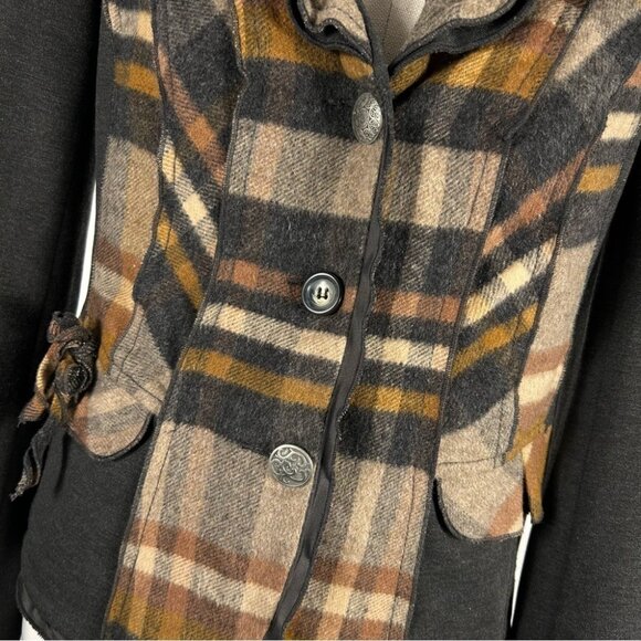 ❤️ CRiSCA Plaid wool blend Women's Jacket with Ruffle Collar 6 - Picture 3 of 10